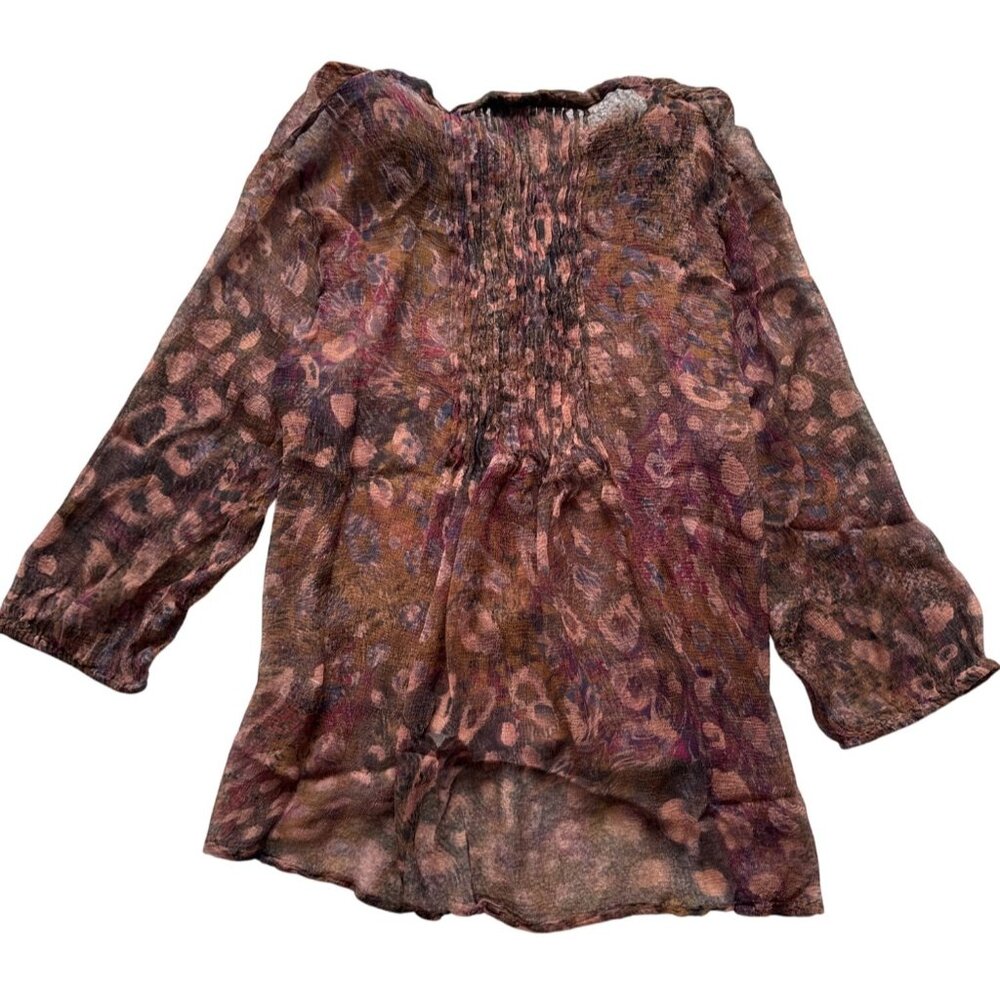Sheer Boho-Style Leopard Print Blouse With 3/4 Sl… - image 2